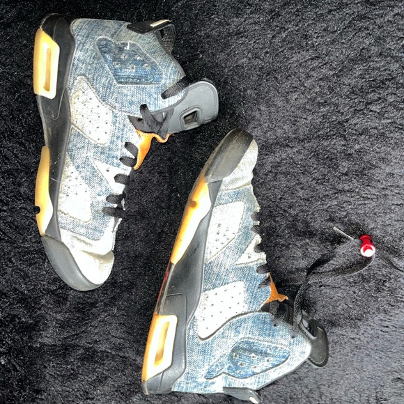 Jordan Kids' Denim High-Top Sneakers with Orange Accents